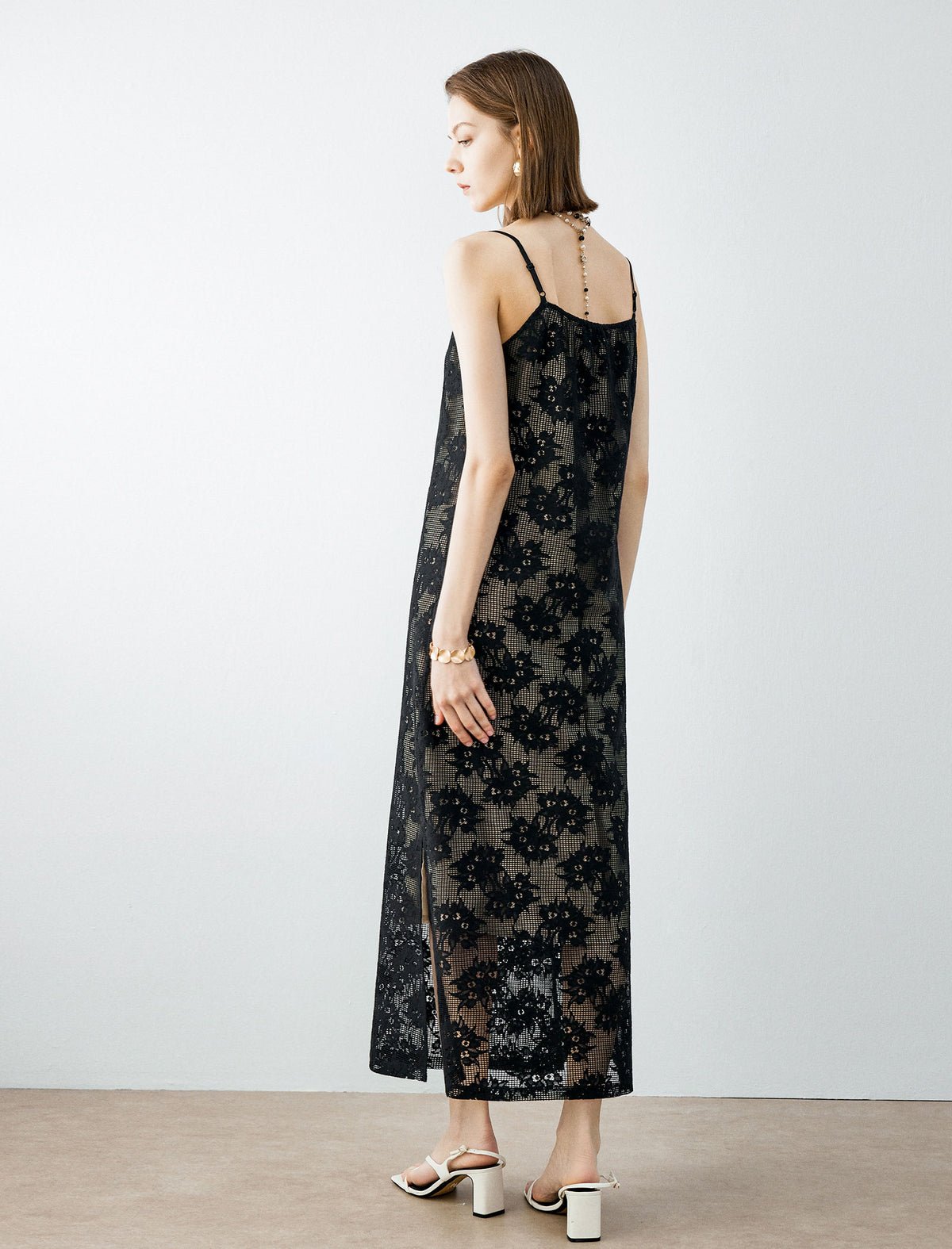 Black Floral Lace Maxi Slip Dress