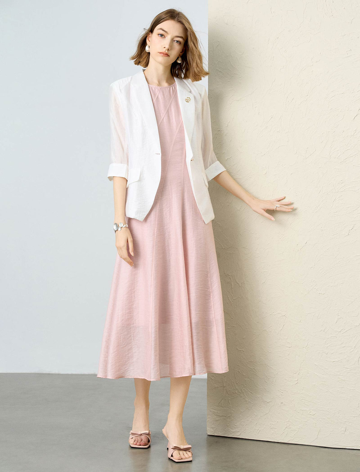 Light Tencel Three-Quarter Sleeve Blazer
