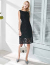 Black Floral Lace Slit Hem Sleeveless Sheath Dress