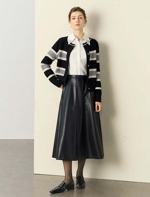 Black White Striped Loose Knit Sweater