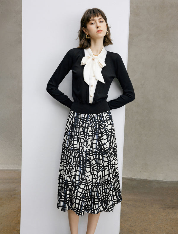 Geometric Print Pleated Midi Skirt