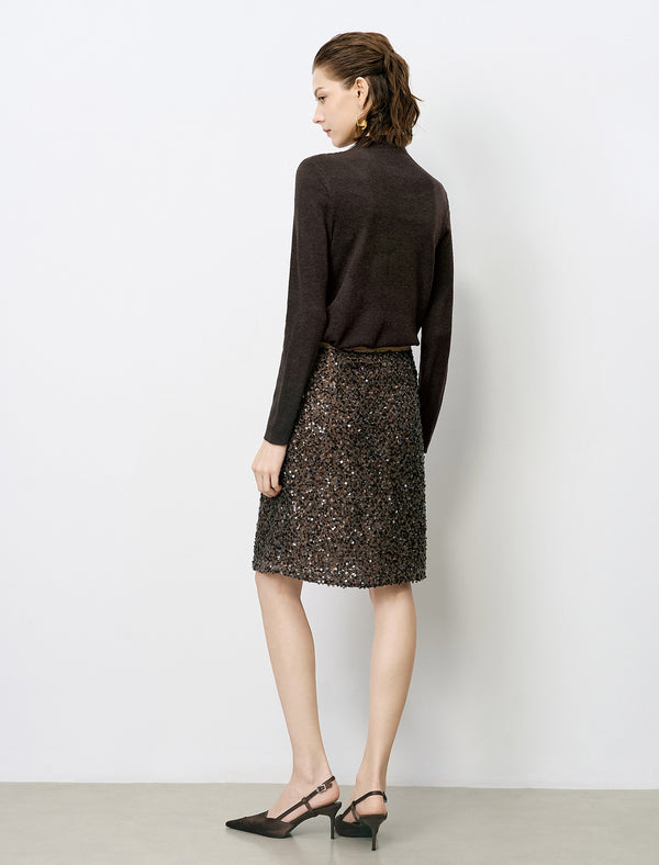 Slim Fit Cutout High Neck Long-Sleeve Knit Top