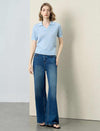 Ribbed Polo‑Collared Knit Short‑Sleeve Top