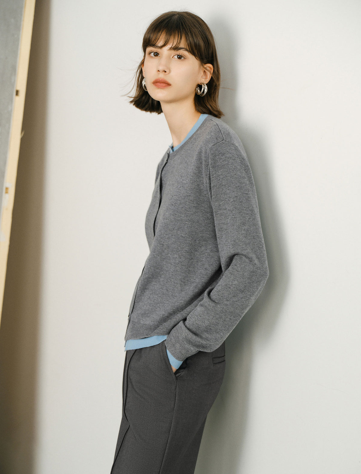 Mock‑Two‑Piece Color‑Block Knit Cardigan