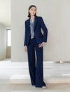 Navy Wide-Leg Suit Pants