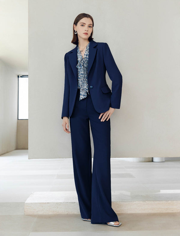 Navy Wide-Leg Suit Pants