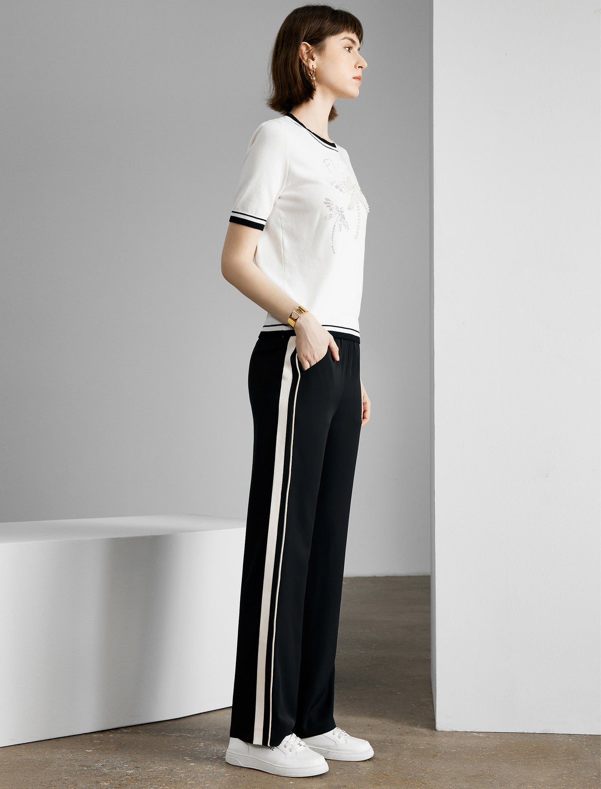 Side-Stripe Drawstring Straight Leg Pants