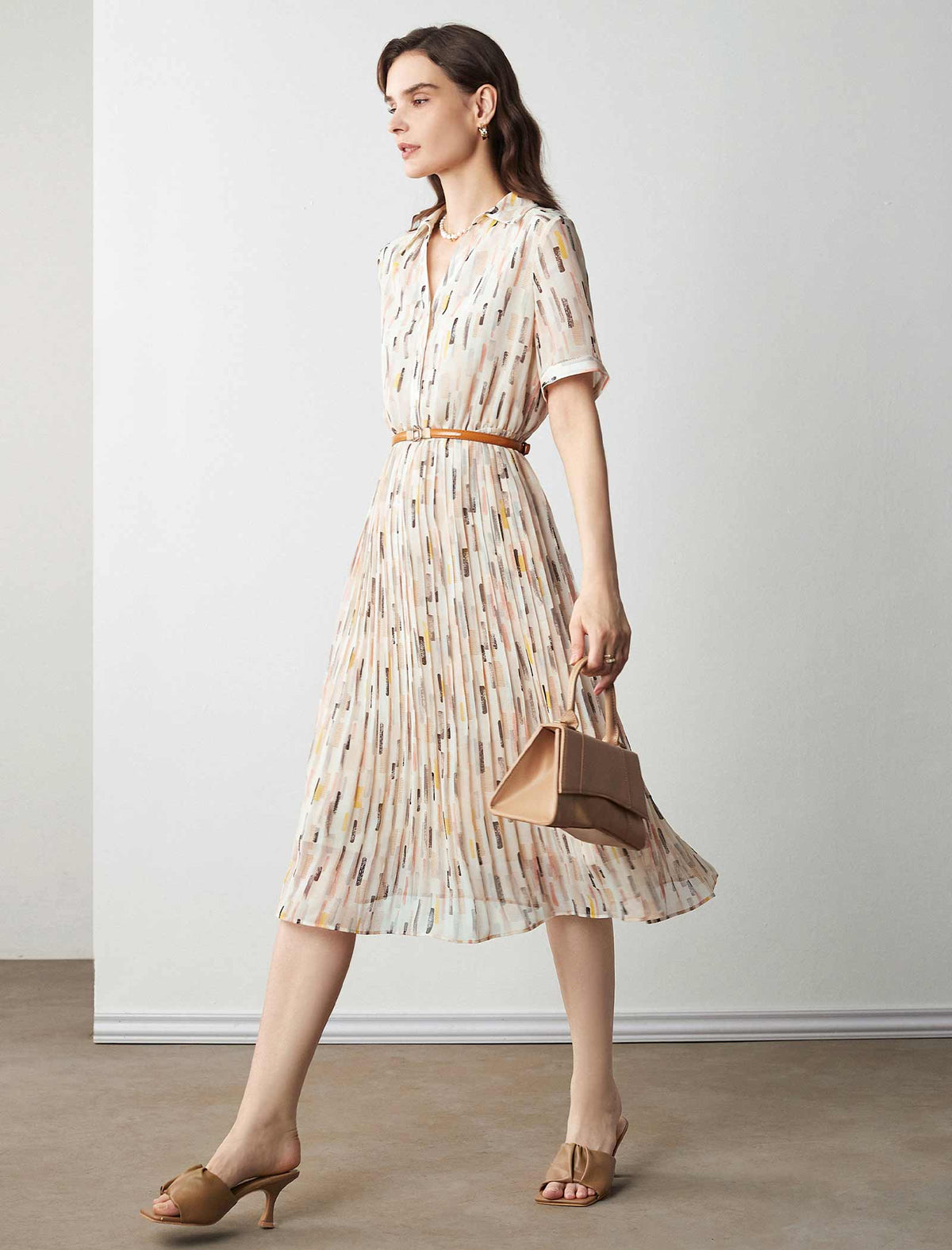 Collared Floral Pleated Shirt Dress