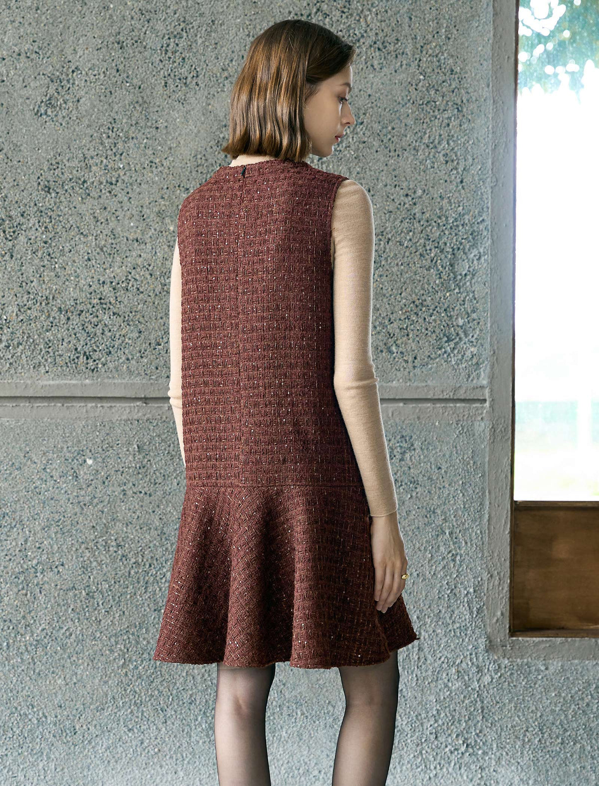 Brown Vintage Round Neck Sleeveless Dress