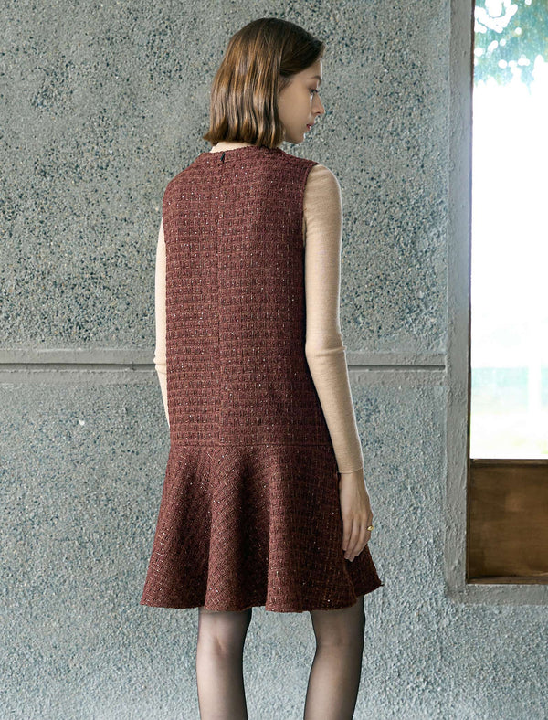 Brown Vintage Round Neck Sleeveless Midi Dress