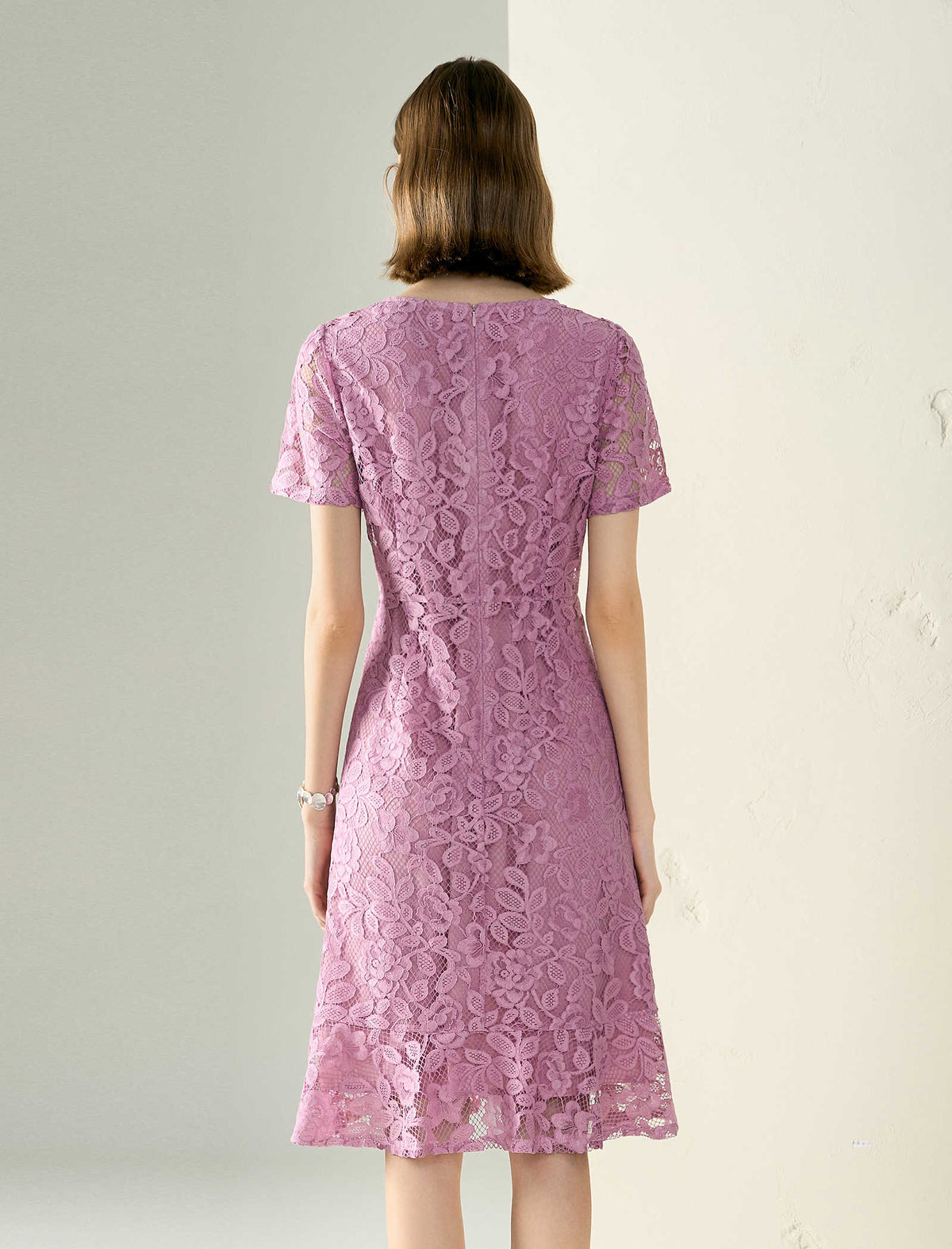 Lilac Floral Lace Midi Dress