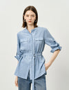 Tencel Blend Textured Belted Shirt