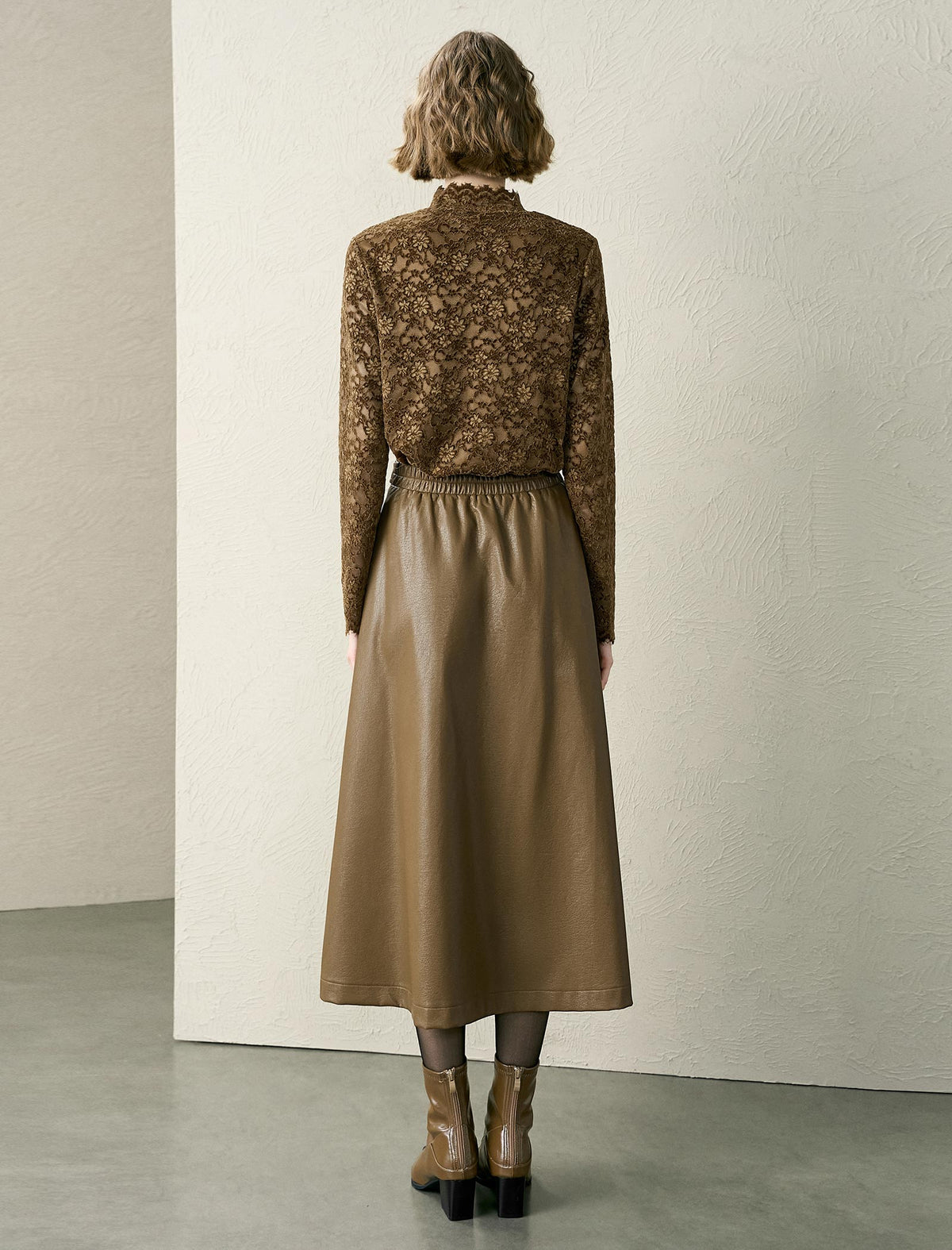 Floral Lace Mock Neck Ruched Blouse