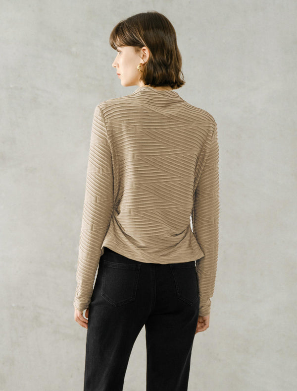 Ruched Slim Fit Mock Neck Long-Sleeve Knit Top