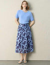 Light Blue Floral Print High-Waisted Midi Skirt