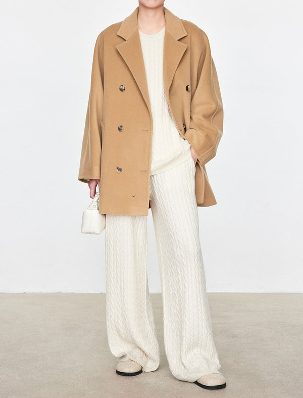 Wool-Cashmere Silk Lining Double-Breasted Coat