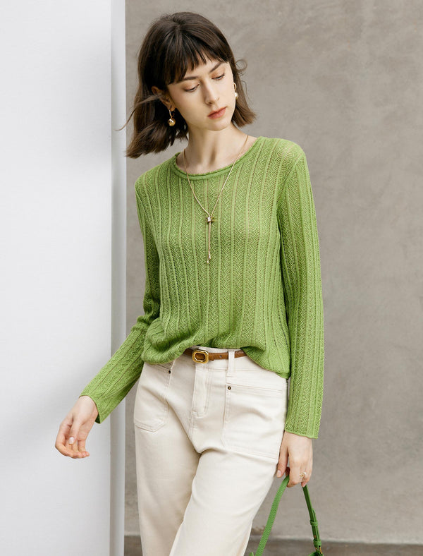Ribbed Pattern Long Sleeve Knit Top
