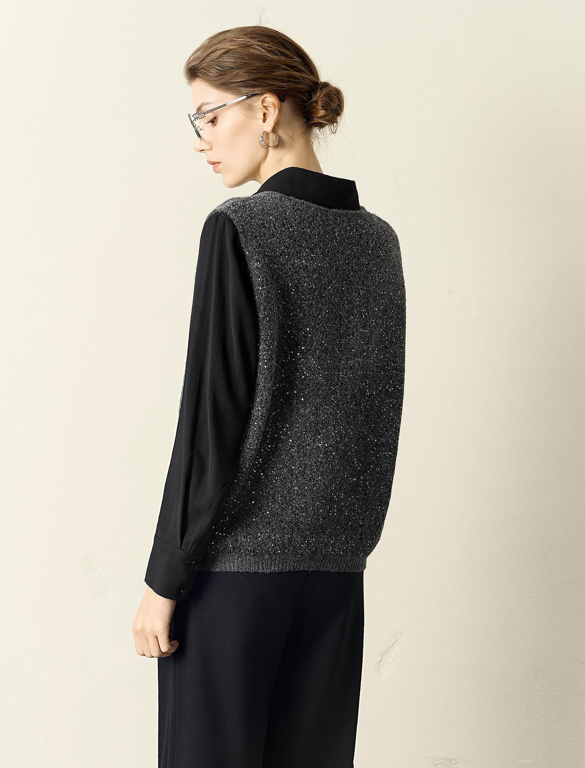 Grey Sparkle V-Neck Sweater Vest