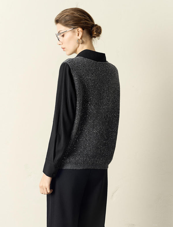 Grey Sparkle V-Neck Sweater Vest