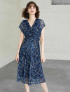 V-Neck Floral Waist-Cinched Dress
