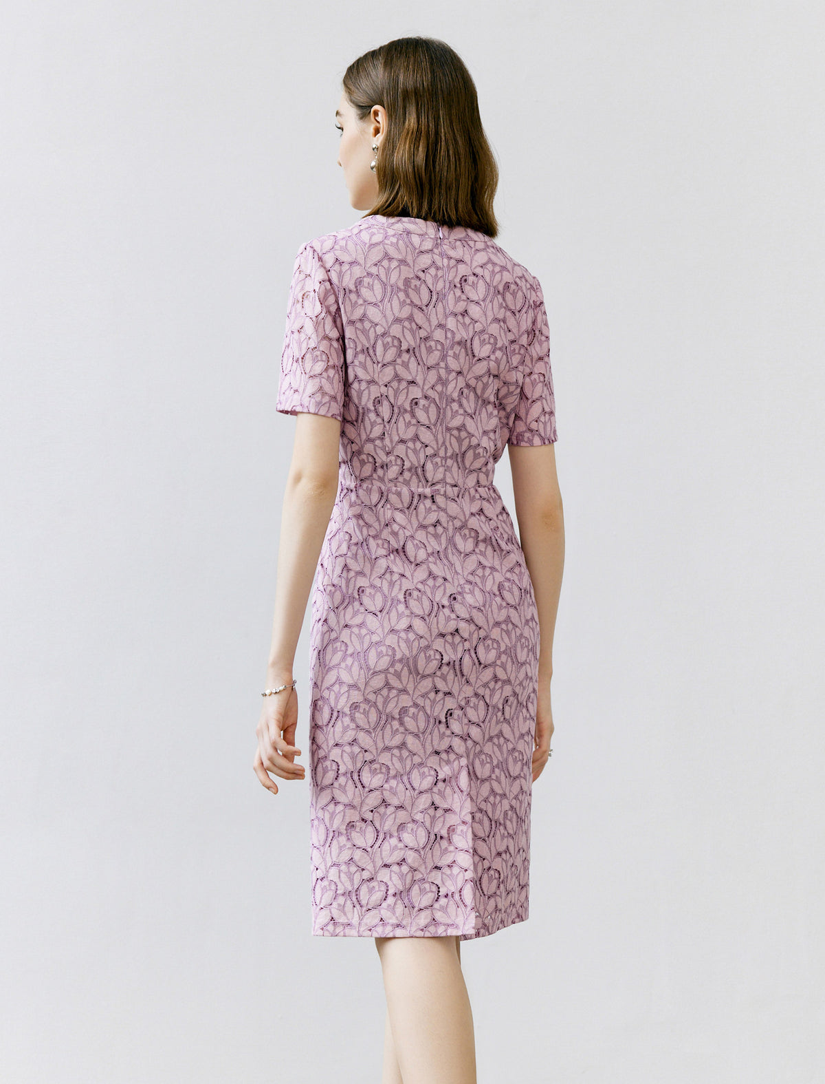 Lilac Floral V-Neck Lace Dress