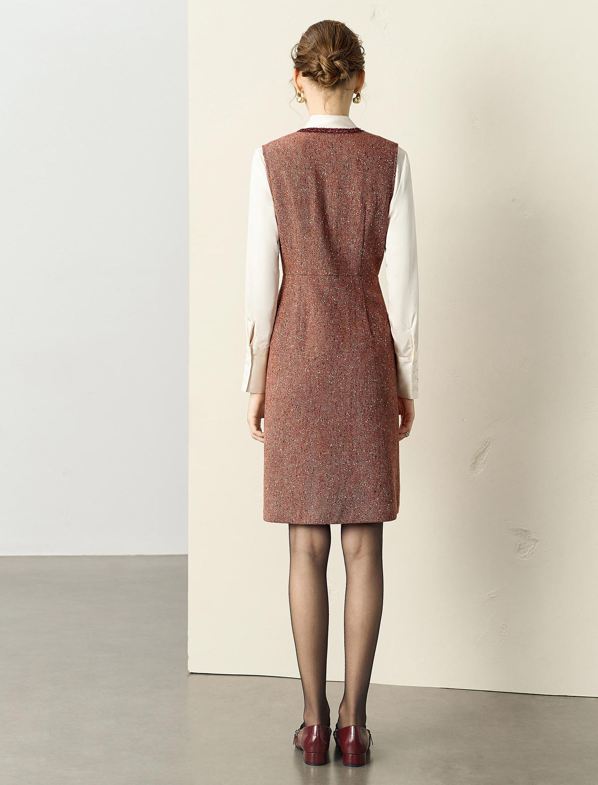 Wool Blend V-Neck Tweed Vest Dress