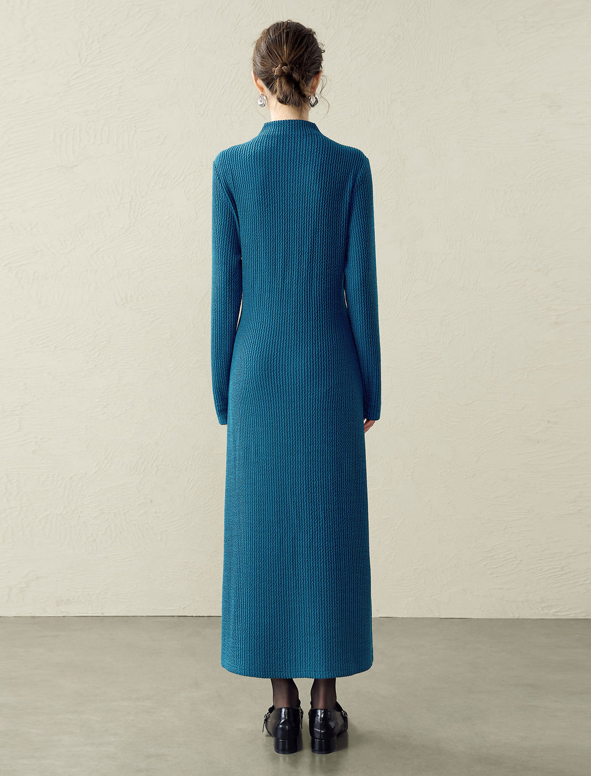 Mock Neck Wrap-Front Knit Maxi Dress