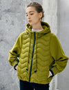 Hooded Quilted Drawstring Zip-Front Cropped Jacket