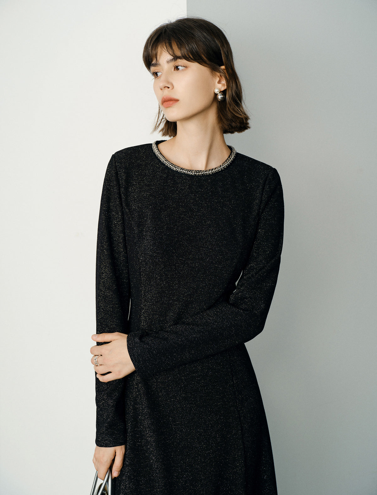 Chain Neckline Sparkle Midi Dress