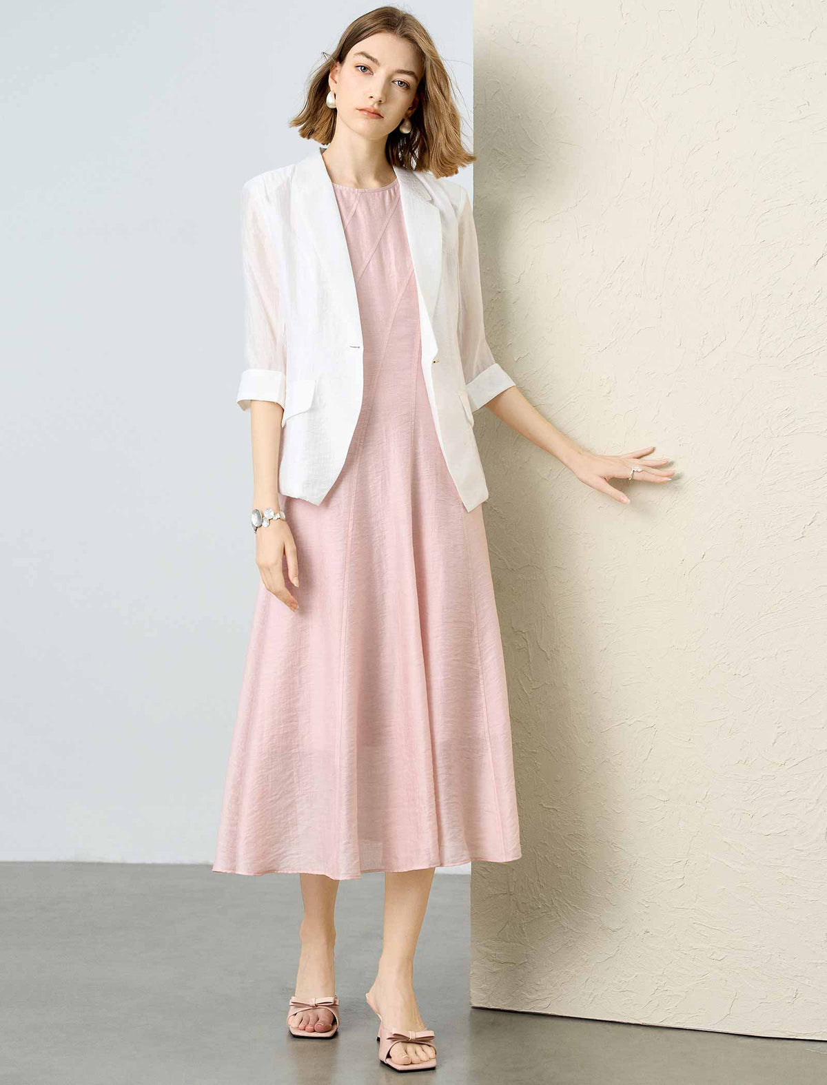 Light Tencel Three-Quarter Sleeve Blazer
