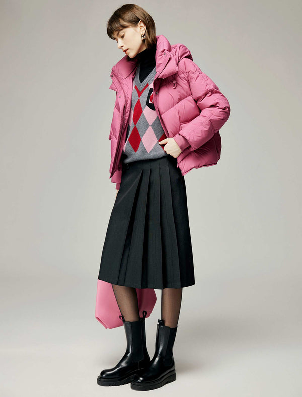 Quilted Zip-Front Pocket Detail Down Jacket