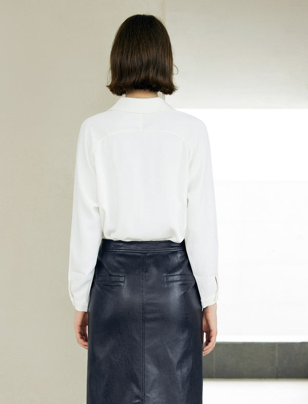 Blue Loose Lapel Long-Sleeve Shirt