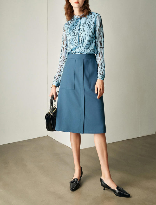 Ruffle Detail Zebra-Print Sheer Blouse