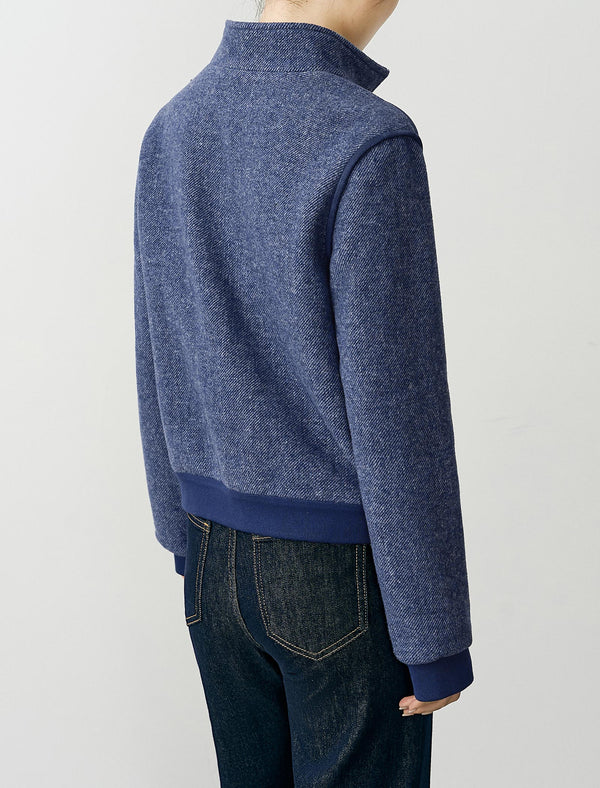 Blue Wool-Blend Zip-Up Jacket