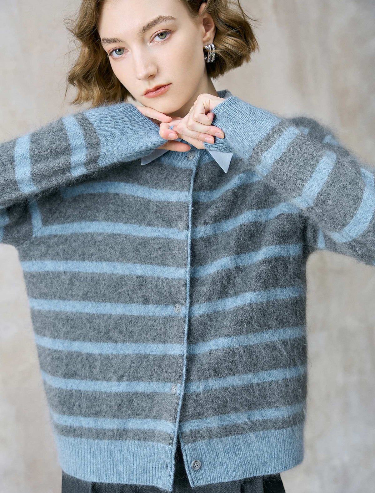 100% Wool Striped Cardigan