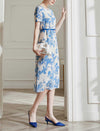 Elegant Floral Silk Dress with Cinched Waist