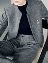 Wool Blend Mandarin Collar Cropped Jacket