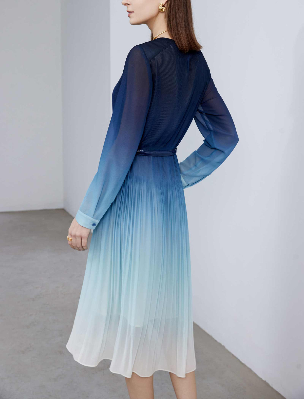 Blue Ombre Pleated Midi Dress