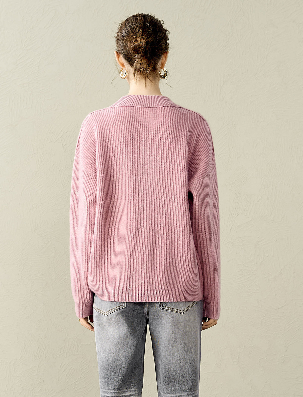 Half-Zip 100% Wool Ribbed Sweater