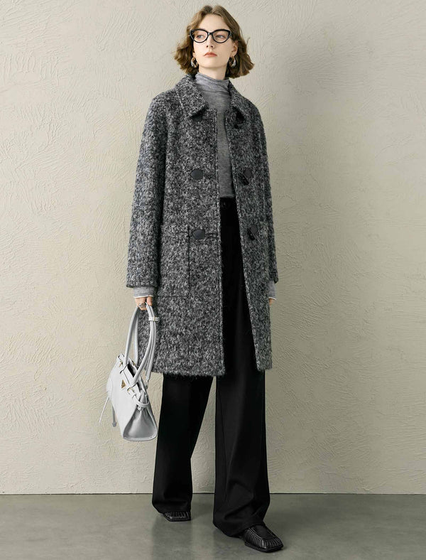 Toggle-Front Tweed Wool-Blend Coat