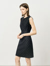 Black Diamond-Print Sheath Trimmed Neckline Dress