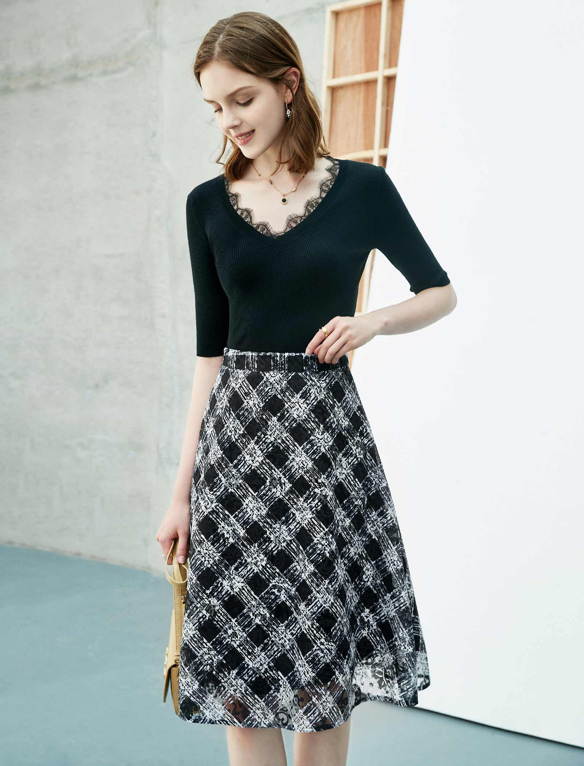 Plaid Lace Skirt