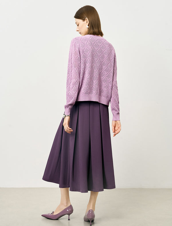 Purple Pleated Midi Skirt