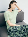 Mint Green Open Knit Scallop Short Sleeve Knit Top