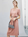 Round Neck Short Sleeve Waist-Cinched Dress