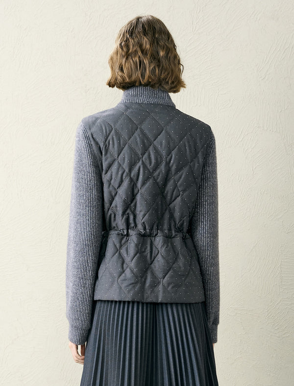 Polka Dot Quilted Knit Sleeve Jacket