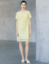 Yellow Butterfly Eyelet Embroidery Short Sleeve Shift Mini Dress