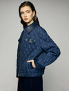 Contrast-Trim Collared Zip-Front Quilted Cropped Jacket