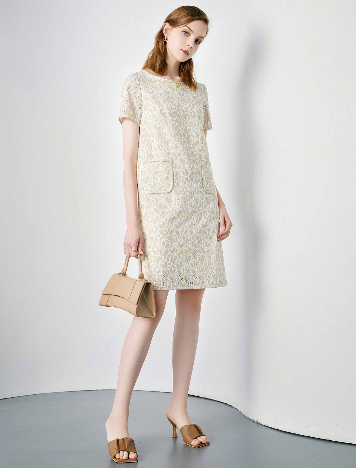 Floral Lace Straight Short Sleeve Dress