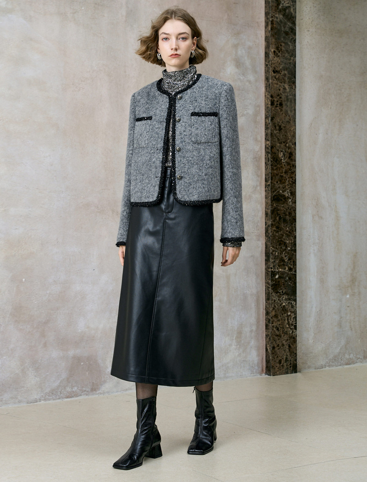 All-Over Sequin Turtleneck Long-Sleeve Top